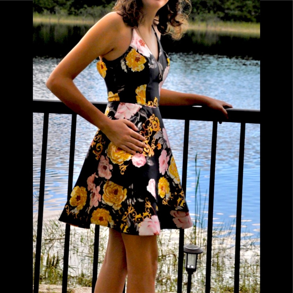 BCX Juniors Floral Fit & Flare Sleeveless short Dress